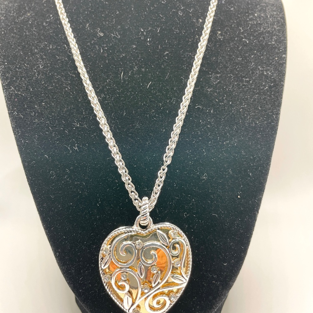 Two Tone Solid Chunky Heart Two Sided Pendant Nec… - image 2